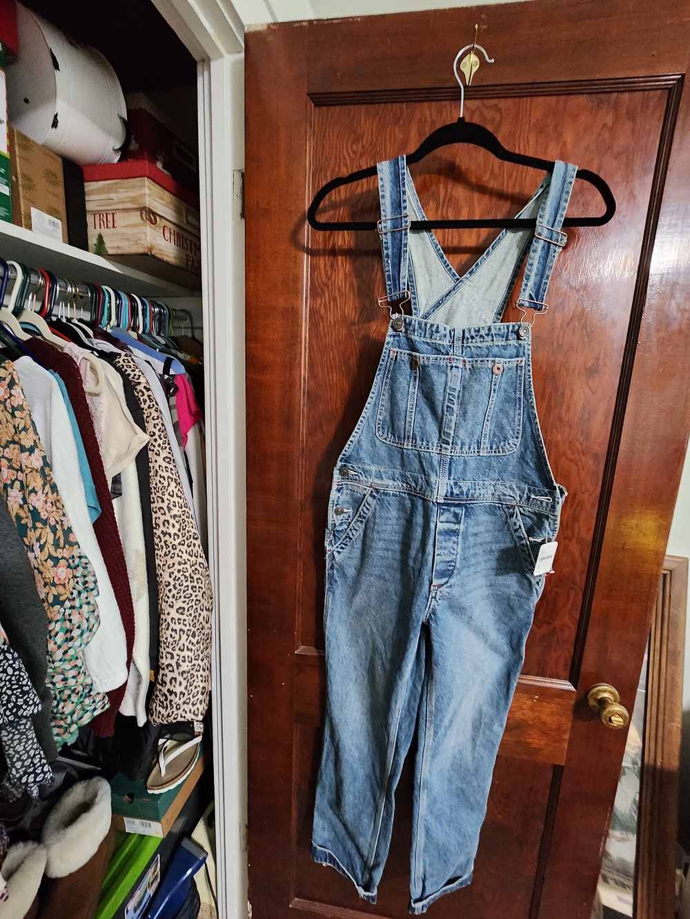 NWT Free People We The Free Good Luck Barrel Overalls Size 24 XS Blue